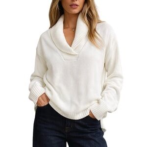 Cotton Ginny Knit Cotton Blend Women's Cozy White Sweater XL Fisherman Core